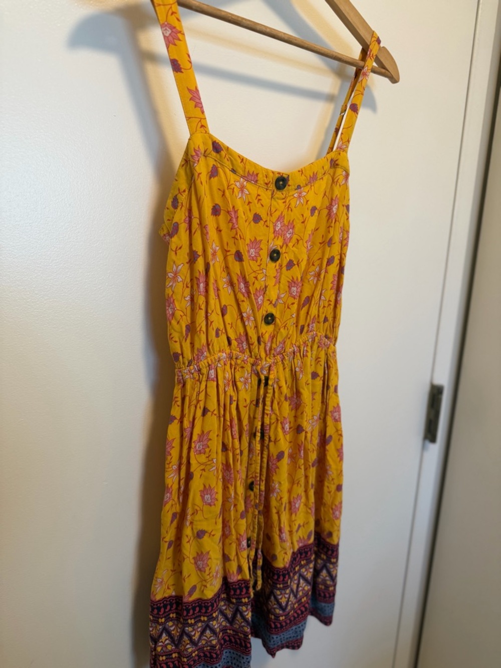 Vintage Hollister Yellow Floral Button-Front Dress size Medium Y2K cinch waist